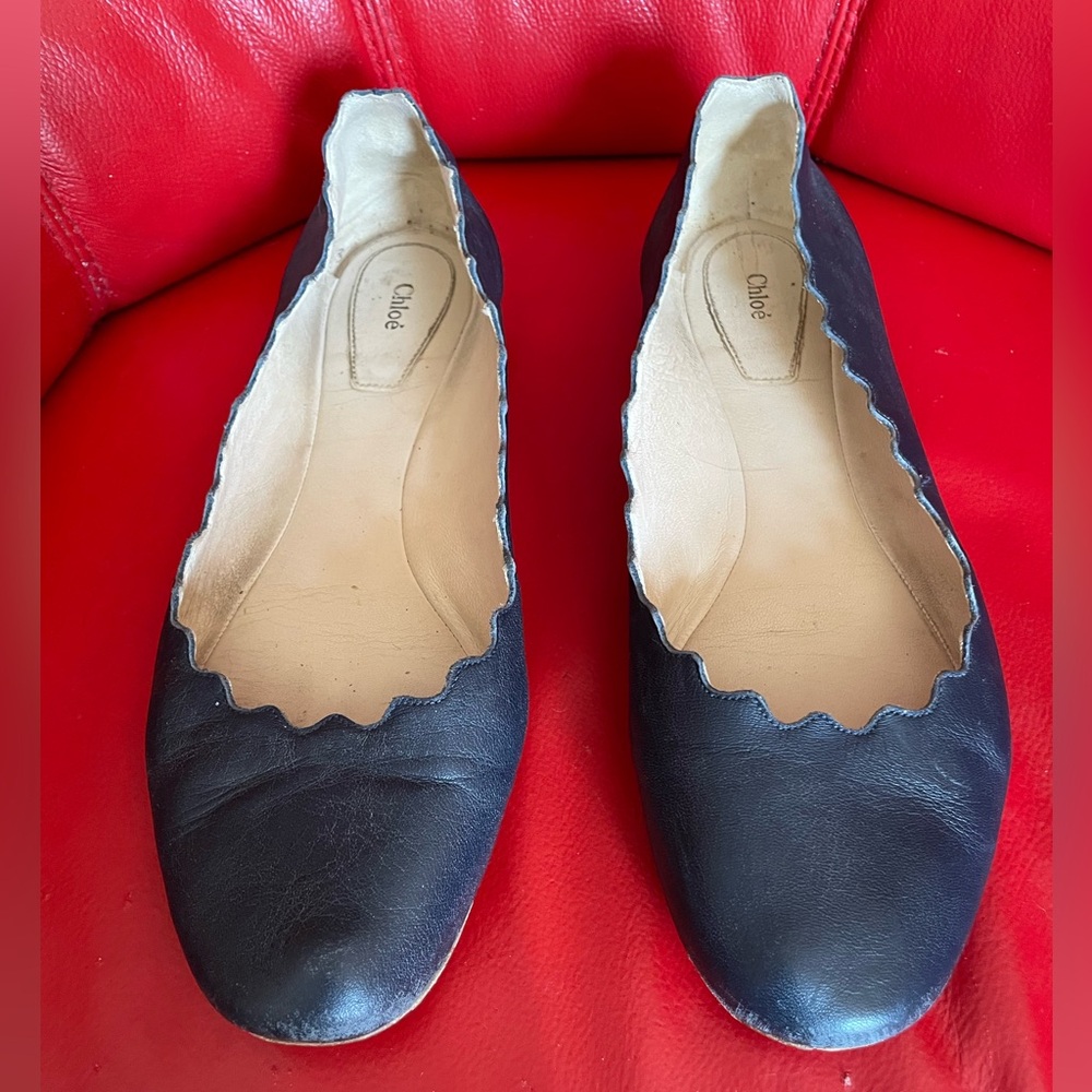 Chloe Lauren Leather Scalloped Accent Ballet Flats